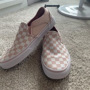 Pink checker Vans slip ons